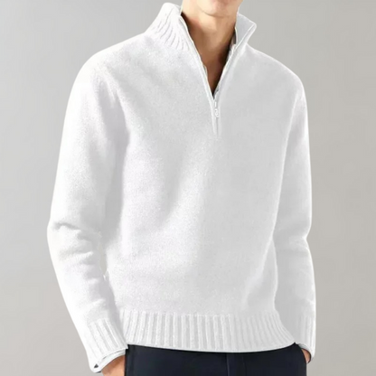 Men's Half-Zip Pullover Sweater with Ribbed Collar — White — Alfa Empire, view 6