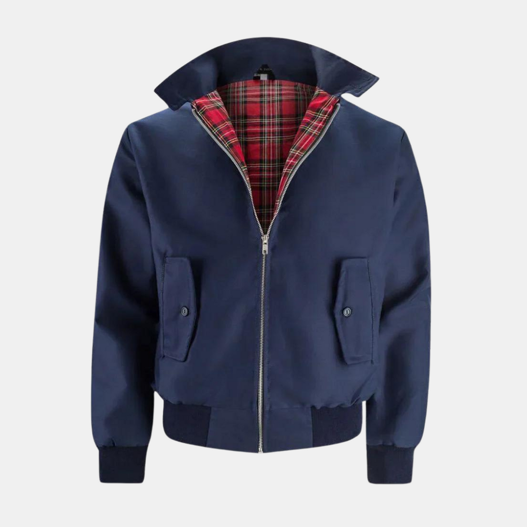 Men's Harrington Jacket with Zip Front and Stand Collar — Navy — Alfa Empire, view 1