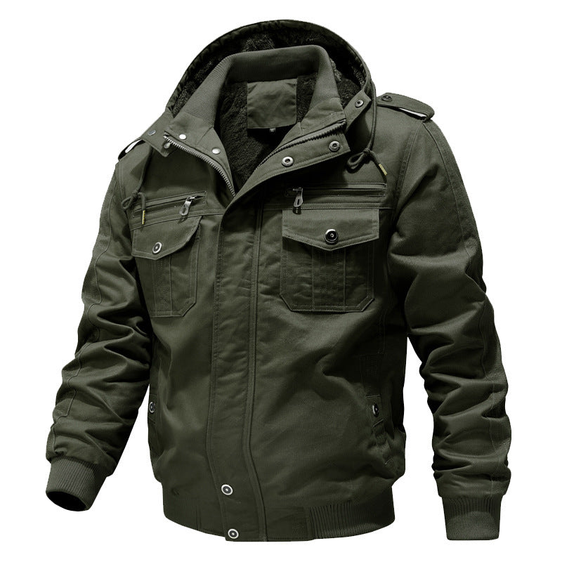 Men's Hooded Field Jacket with Sherpa Lining and Cargo Pockets — Green — Alfa Empire, view 1