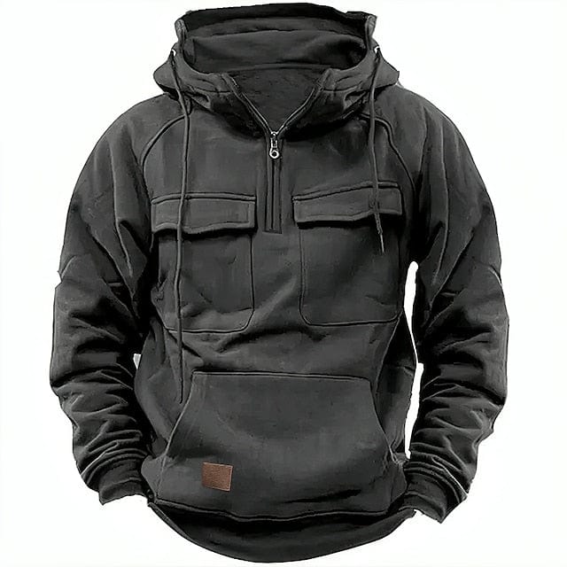 Men's Hooded Fleece-Lined Quarter-Zip Pullover — Gray — Alfa Empire, view 1