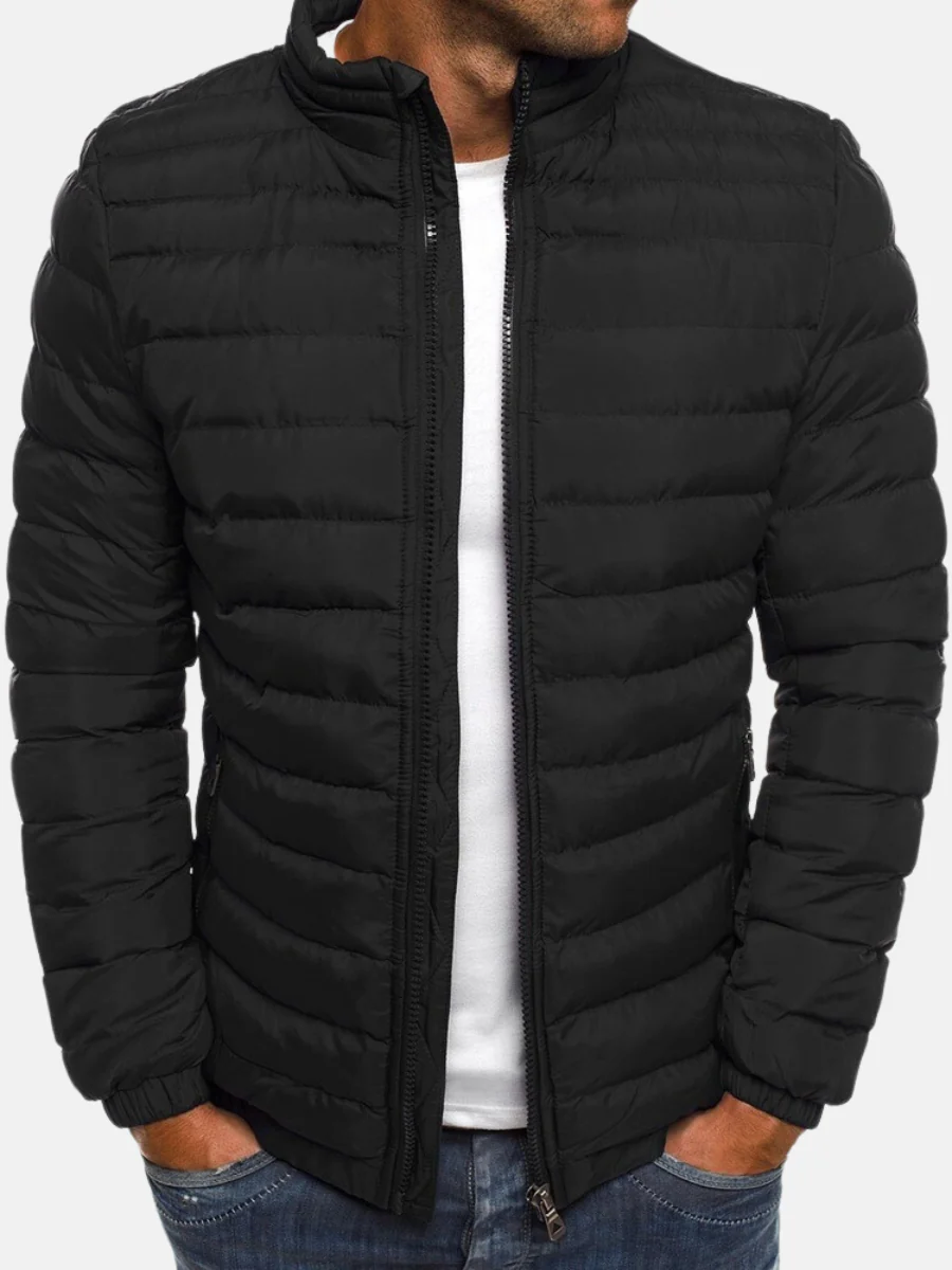 Men's Quilted Puffer Jacket with Full Zip — Black — Alfa Empire, view 1
