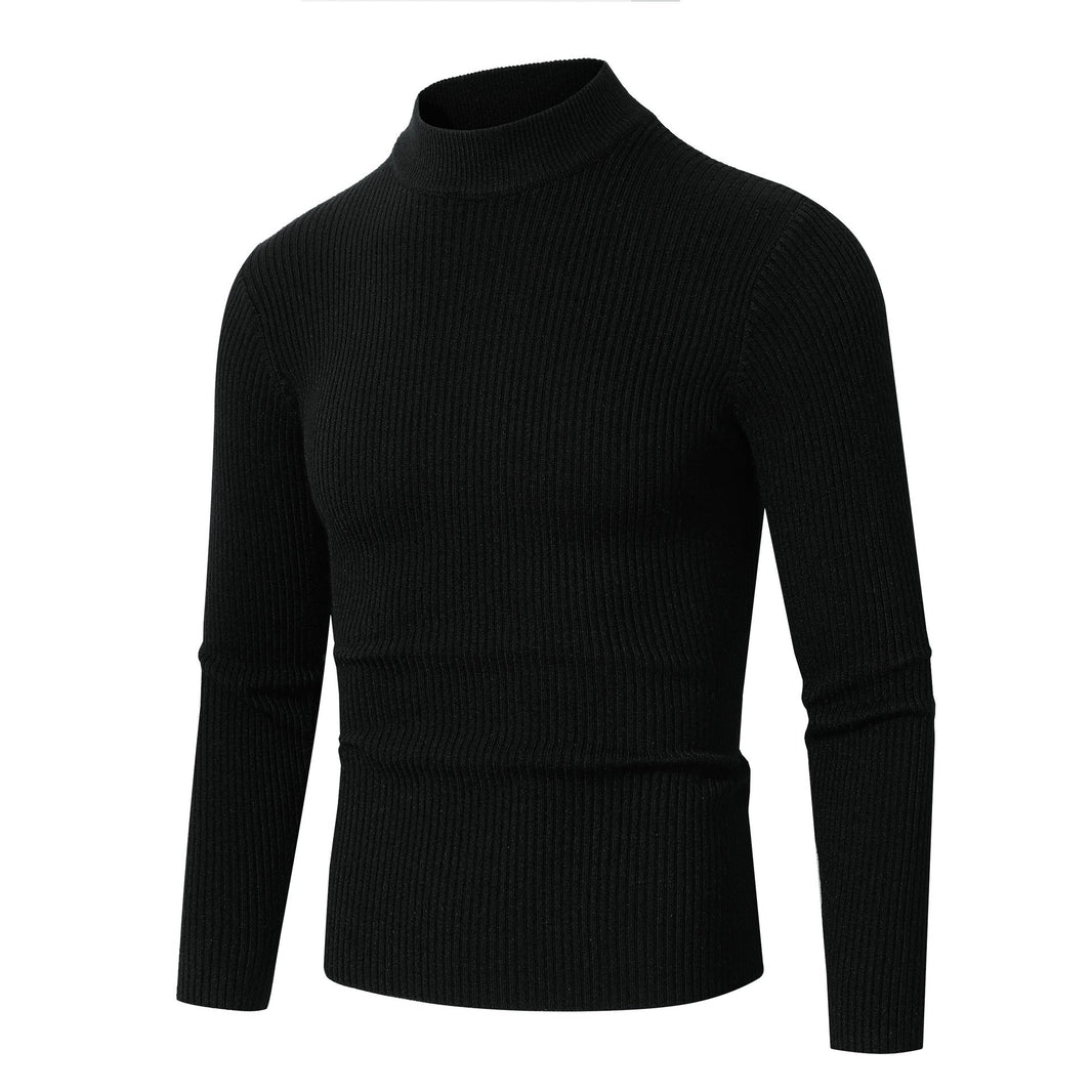 Men's Ribbed Turtleneck Sweater Slim Fit Long Sleeve — Black — Alfa Empire, view 1