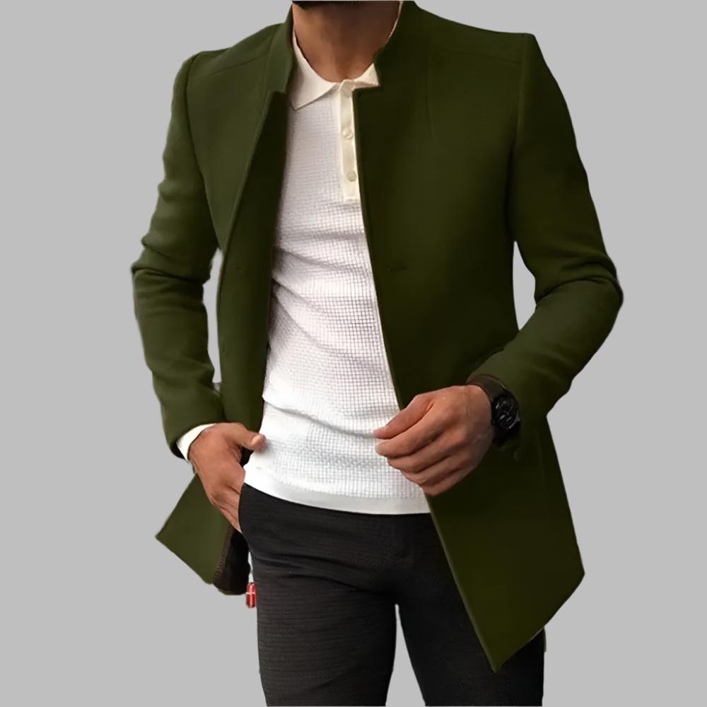 Men's Single-Breasted Blazer with Notched Lapel — Olive Green — Alfa Empire, view 1