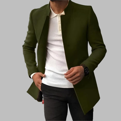 Men's Single-Breasted Blazer with Notched Lapel — Olive Green — Alfa Empire, view 1