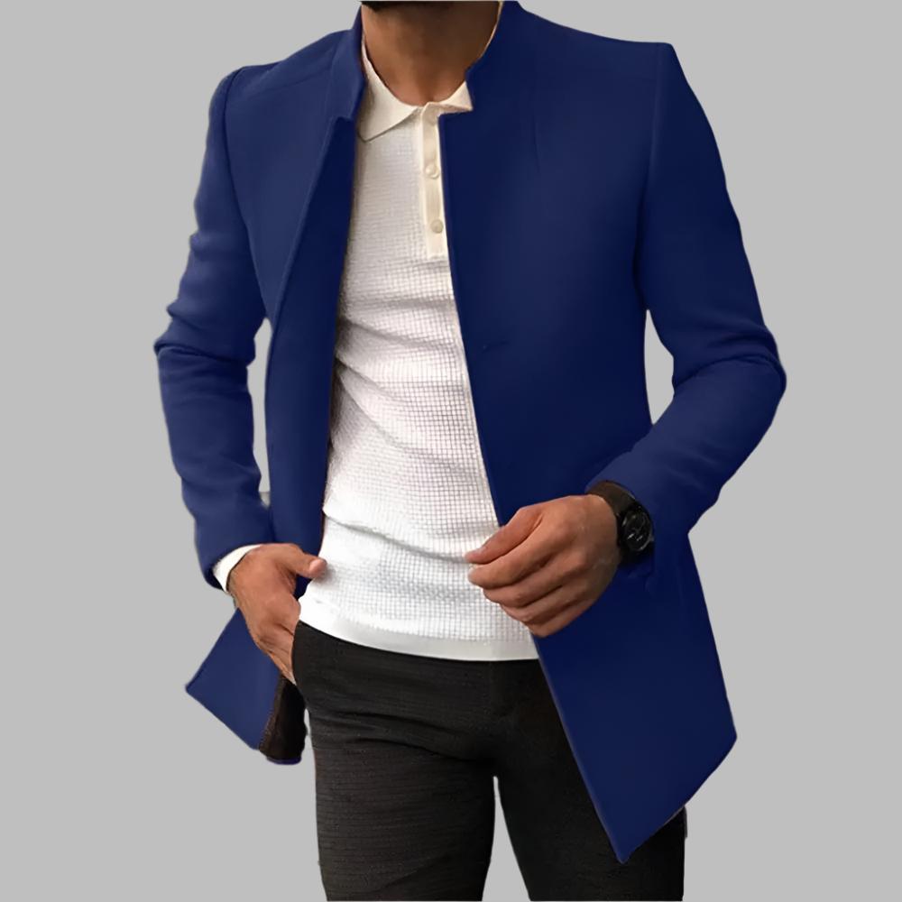 Men's Single-Breasted Blazer with Notched Lapel — Royal Blue — Alfa Empire, view 2