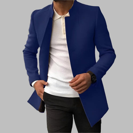 Men's Single-Breasted Blazer with Notched Lapel — Royal Blue — Alfa Empire, view 2