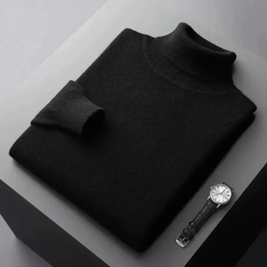 Men's Turtleneck Sweater Long Sleeve Relaxed Fit — Black — Alfa Empire, view 2