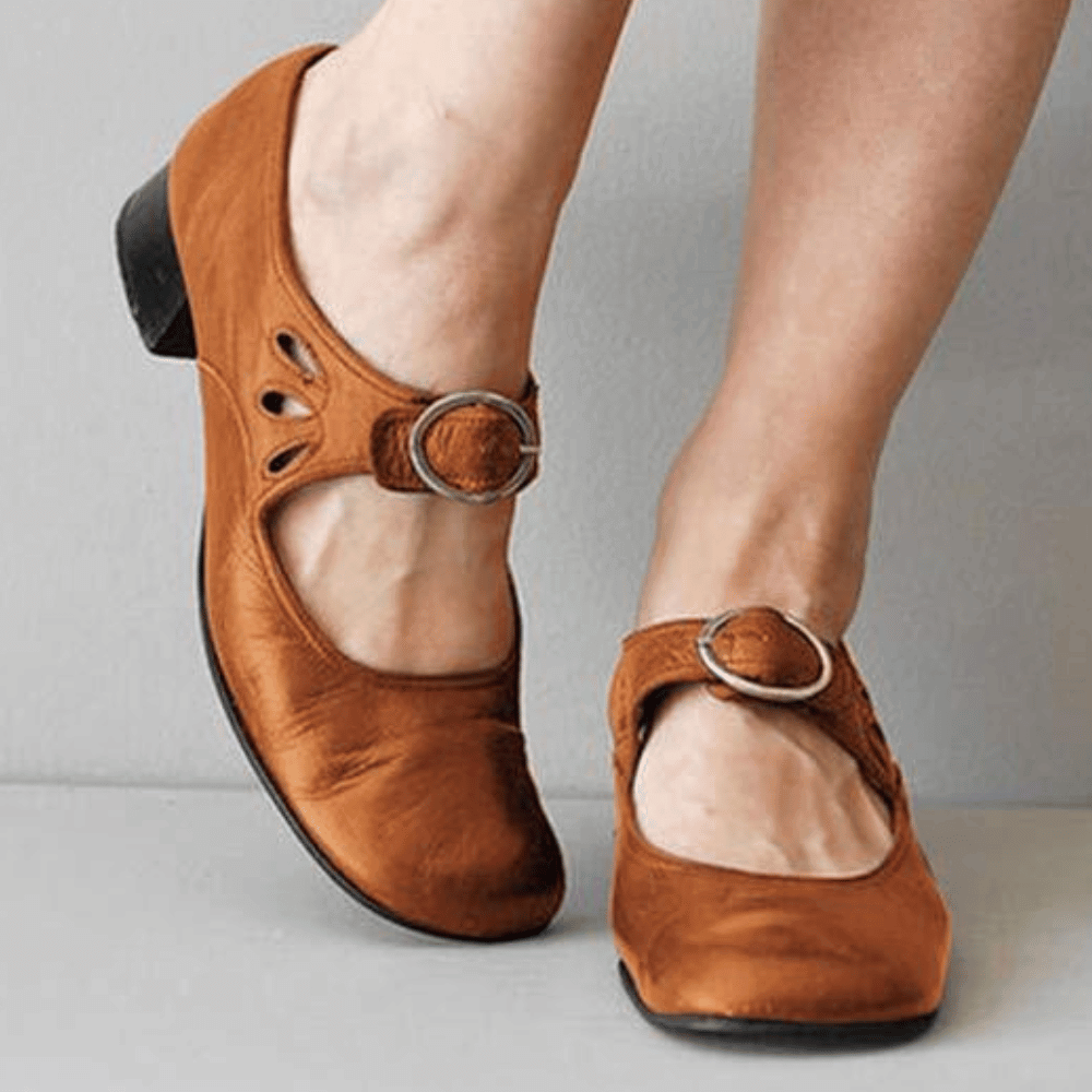 Michaela | Classic Mary Jane Strap Flats — Brown — Alfa Empire, view 1