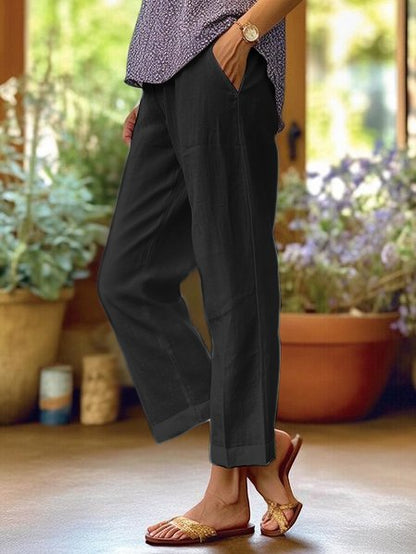Milena | Casual Straight Cut Pants — Black — Alfa Empire, view 3
