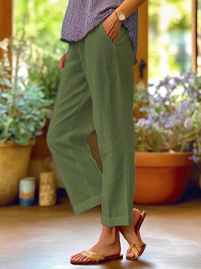 Milena | Casual Straight Cut Pants — Green — Alfa Empire, view 6