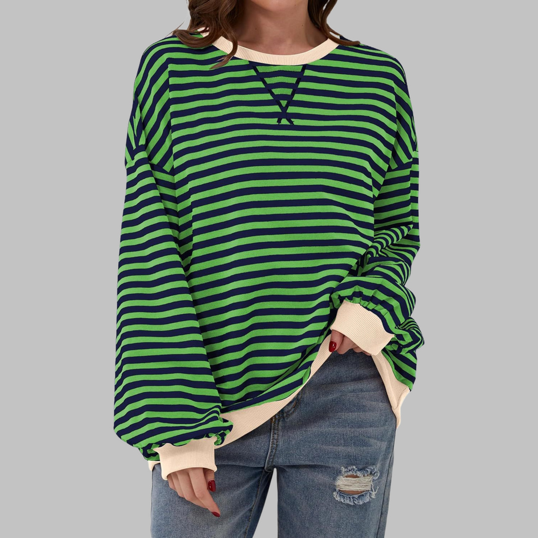 Mireille | Casual Long Sleeve Striped Sweatshirt — Green — Alfa Empire, view 1