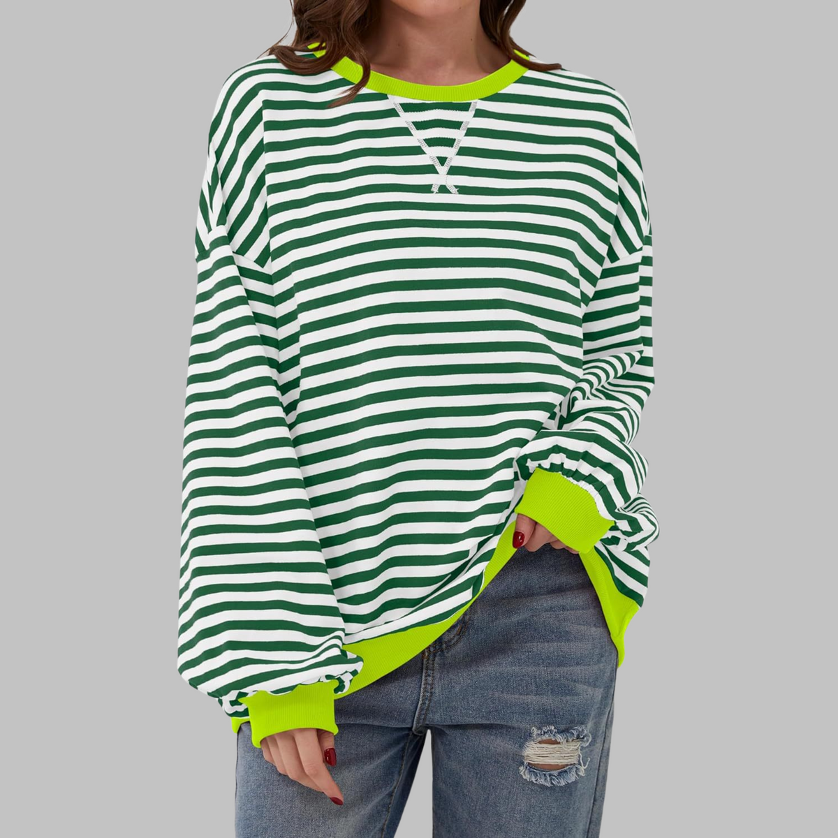 Damesweatshirt med striber, kontrastdetaljer og rund hals — Alfa Empire, billede 3