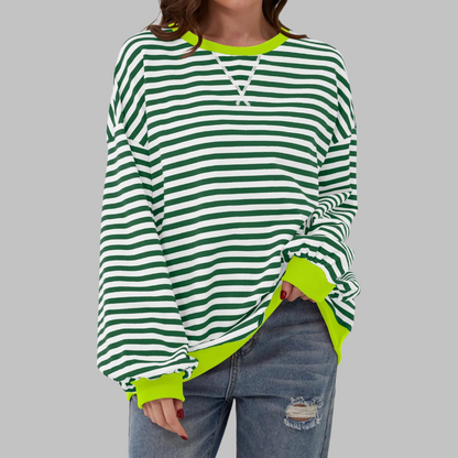 Damesweatshirt med striber, kontrastdetaljer og rund hals — Alfa Empire, billede 3