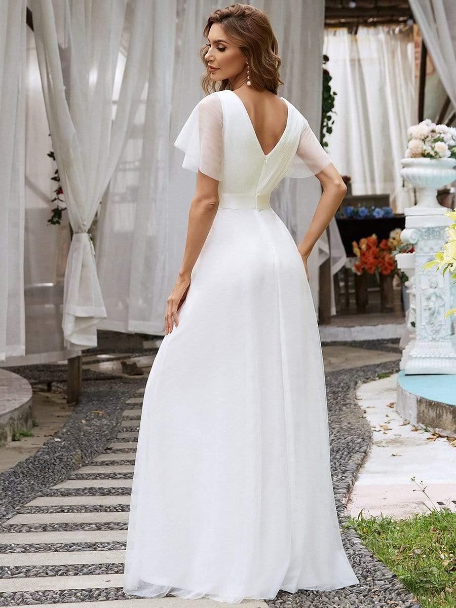 Tulle Double V-Neck Floor-Length Short Sleeve Bridesmaid Dress