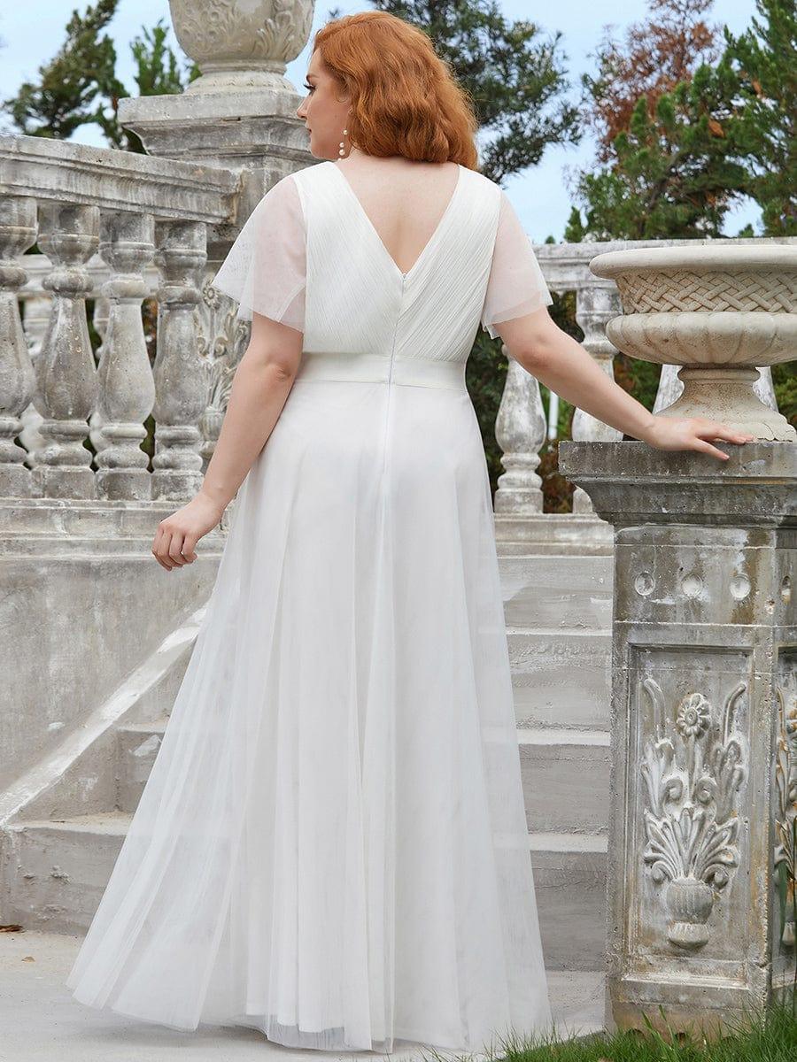 Tulle Double V-Neck Floor-Length Short Sleeve Bridesmaid Dress