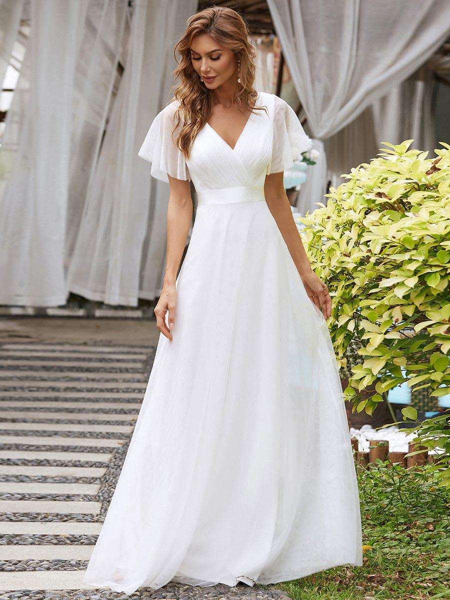 Tulle Double V-Neck Floor-Length Short Sleeve Bridesmaid Dress