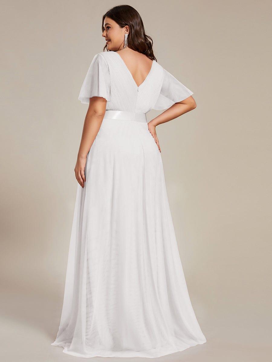 Tulle Double V-Neck Floor-Length Short Sleeve Bridesmaid Dress