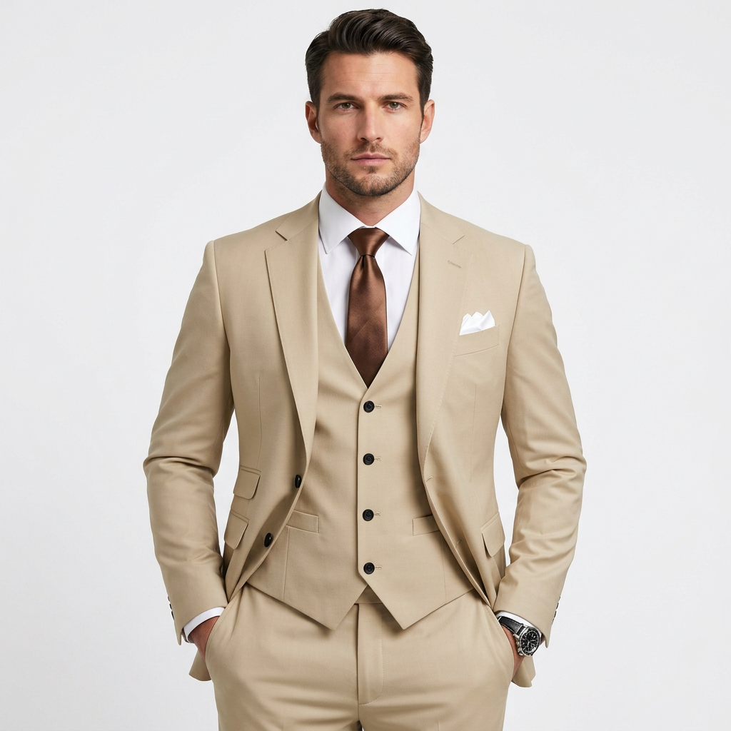 Morgan | Classic Tailored 3-Piece Solid Suit — Beige — Alfa Empire, view 2