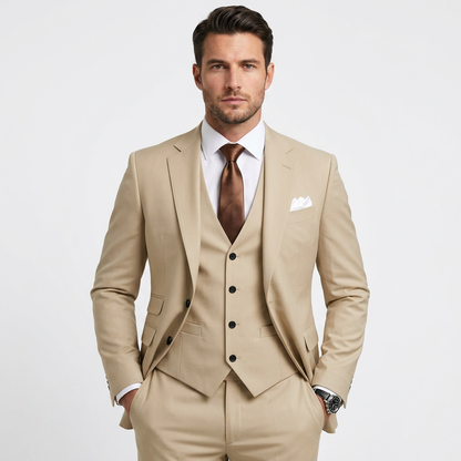 Morgan | Classic Tailored 3-Piece Solid Suit — Beige — Alfa Empire, view 2