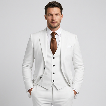Morgan | Classic Tailored 3-Piece Solid Suit — White — Alfa Empire, view 3