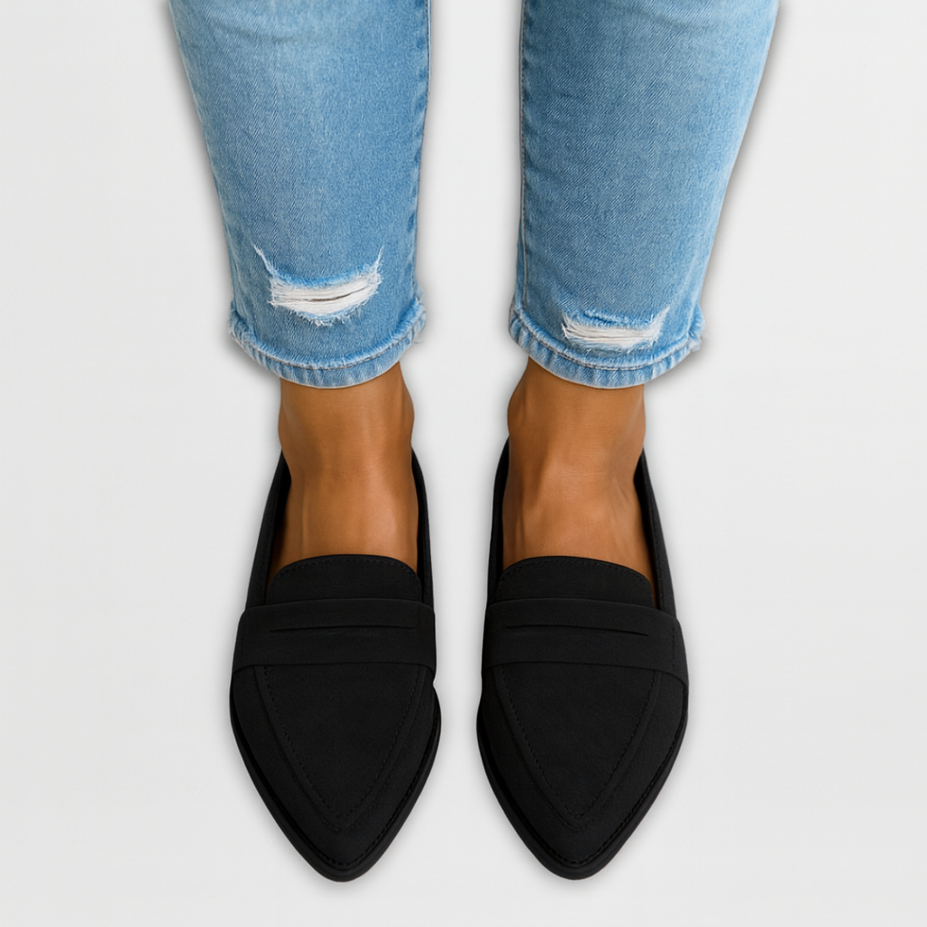 Nadia | Classic Pointed Slip-On Loafers — Black — Alfa Empire, view 2