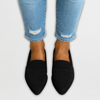 Nadia | Classic Pointed Slip-On Loafers — Black — Alfa Empire, view 2