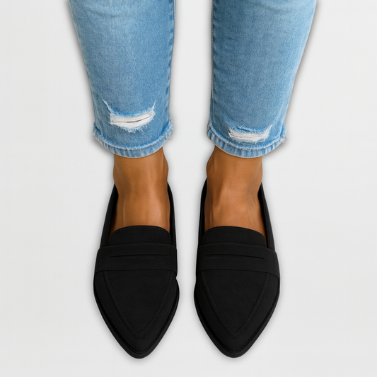 Nadia | Classic Pointed Slip-On Loafers — Black — Alfa Empire, view 2