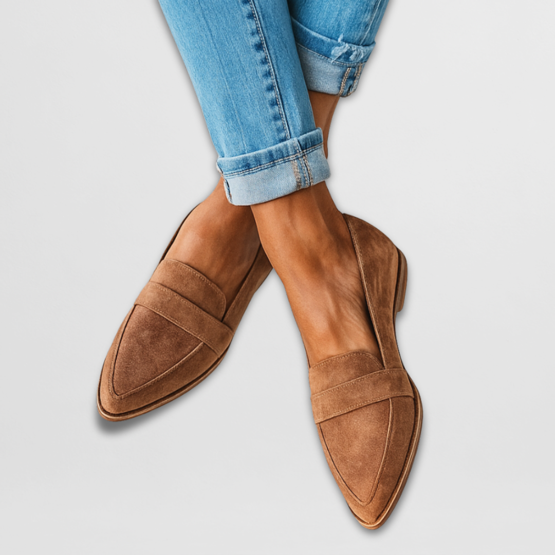 Nadia | Classic Pointed Slip-On Loafers — Khaki — Alfa Empire, view 3