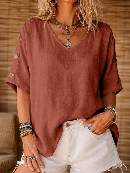 Nadine | Classic V-Neck Batwing Sleeve Blouse — Brown — Alfa Empire, view 1