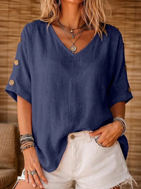 Nadine | Classic V-Neck Batwing Sleeve Blouse — Navy Blue — Alfa Empire, view 6