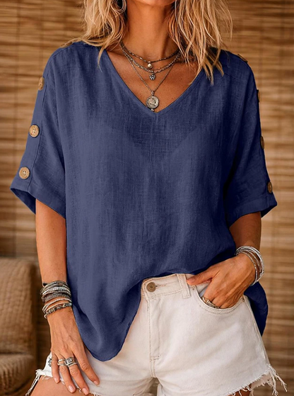 Nadine | Classic V-Neck Batwing Sleeve Blouse — Navy Blue — Alfa Empire, view 6