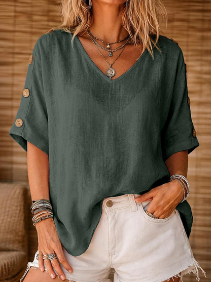 Nadine | Classic V-Neck Batwing Sleeve Blouse — Dark Green — Alfa Empire, view 8