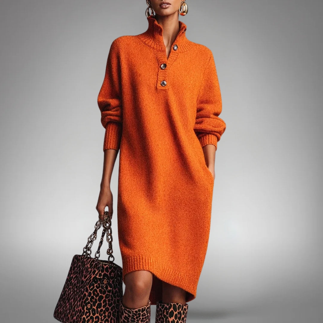 Naomi | Refined High Neck Dress — Orange — Alfa Empire, view 1