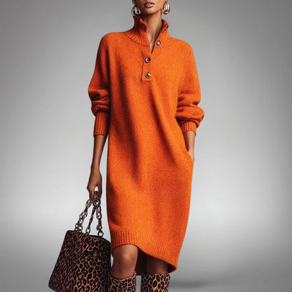 Naomi | Refined High Neck Dress — Orange — Alfa Empire, view 1