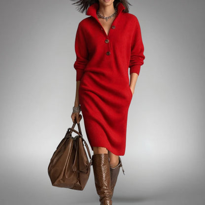 Naomi | Refined High Neck Dress — Red — Alfa Empire, view 4