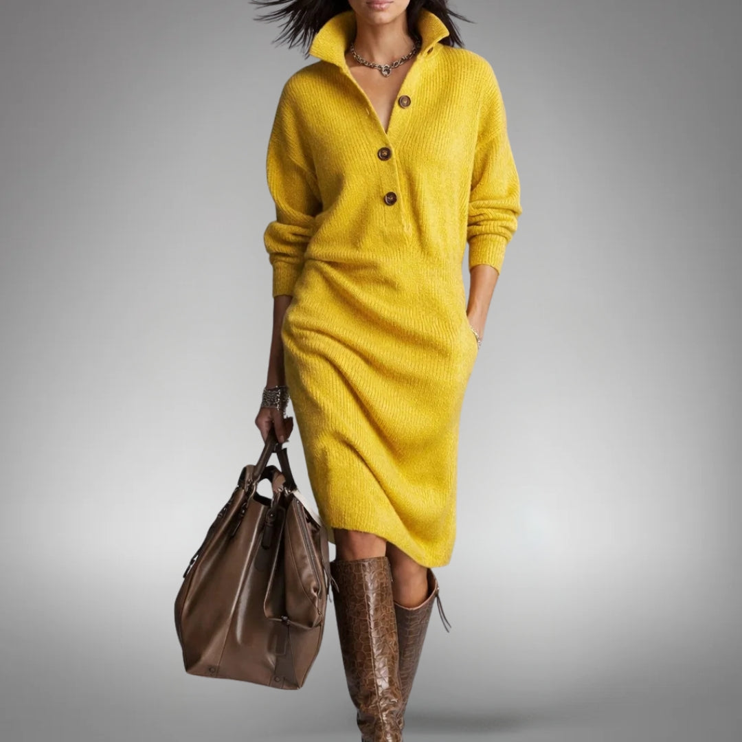 Naomi | Refined High Neck Dress — Yellow — Alfa Empire, view 10