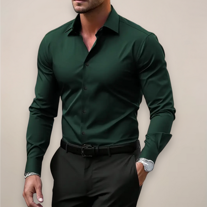 Nathan | Modern Tailored Long Sleeve Shirt — Dark Green — Alfa Empire, view 3
