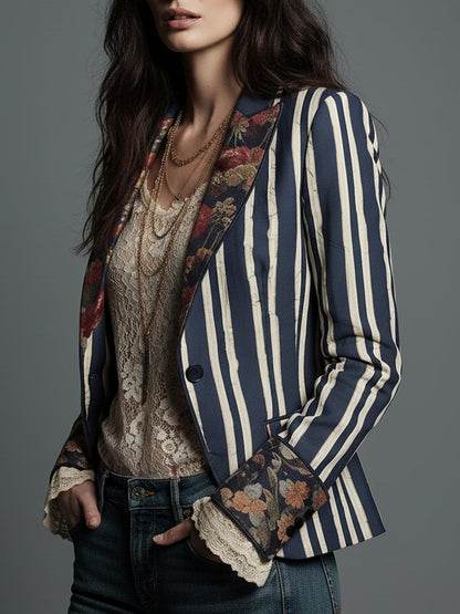 Nina | Classic Retro Bohemian Striped Blazer — Alfa Empire, view 2