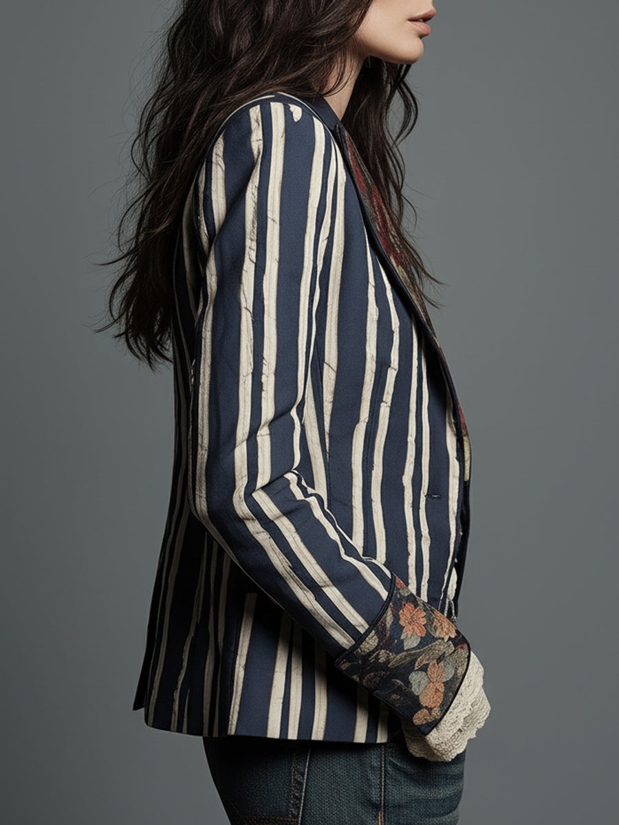 Nina | Classic Retro Bohemian Striped Blazer — Alfa Empire, view 3