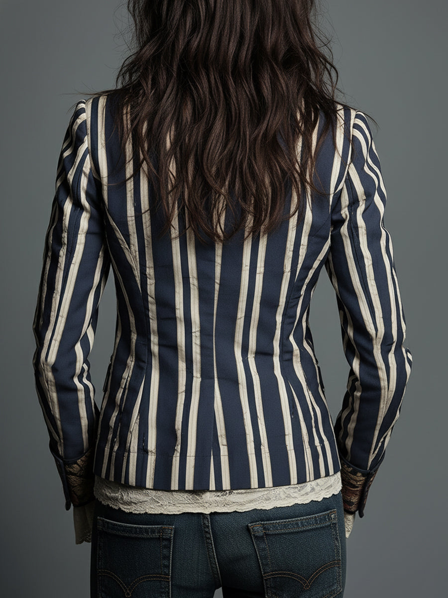 Nina | Classic Retro Bohemian Striped Blazer — Alfa Empire, view 4