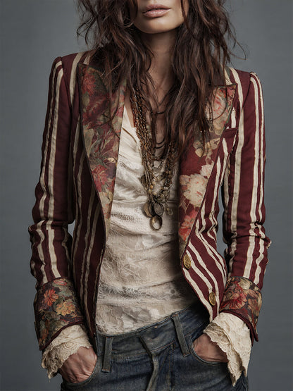 Nina | Classic Retro Bohemian Striped Blazer — Claret — Alfa Empire, view 5