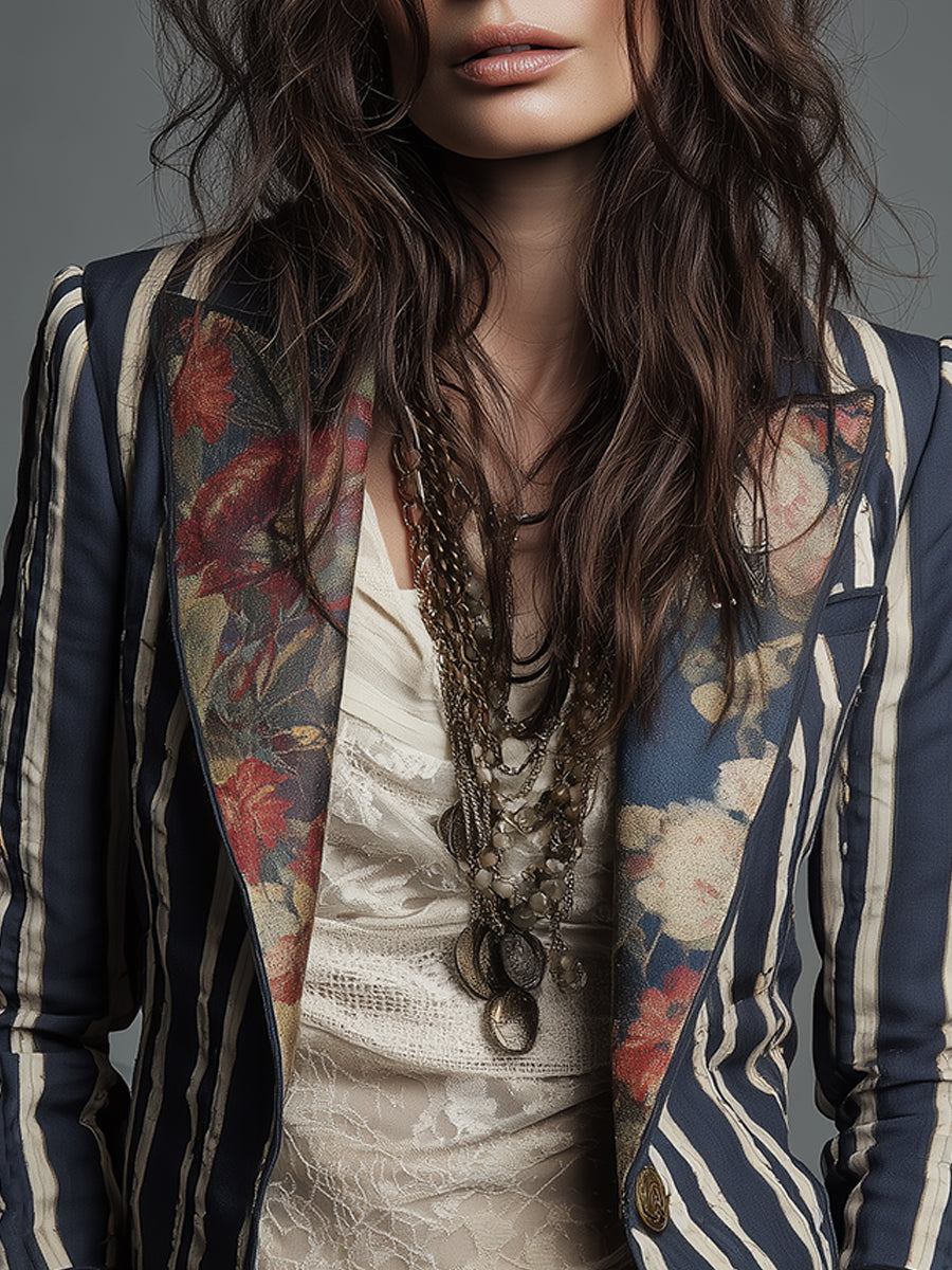 Nina | Classic Retro Bohemian Striped Blazer — Alfa Empire, view 9