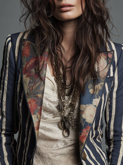 Nina | Classic Retro Bohemian Striped Blazer — Alfa Empire, view 9