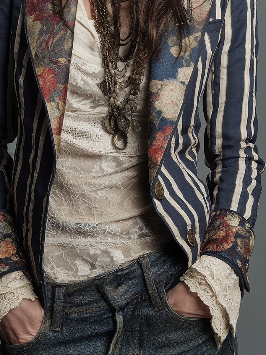 Nina | Classic Retro Bohemian Striped Blazer — Alfa Empire, view 10