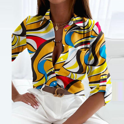 Novalie | Classic Collared Printed Blouse — Yellow Labyrinth — Alfa Empire, view 16