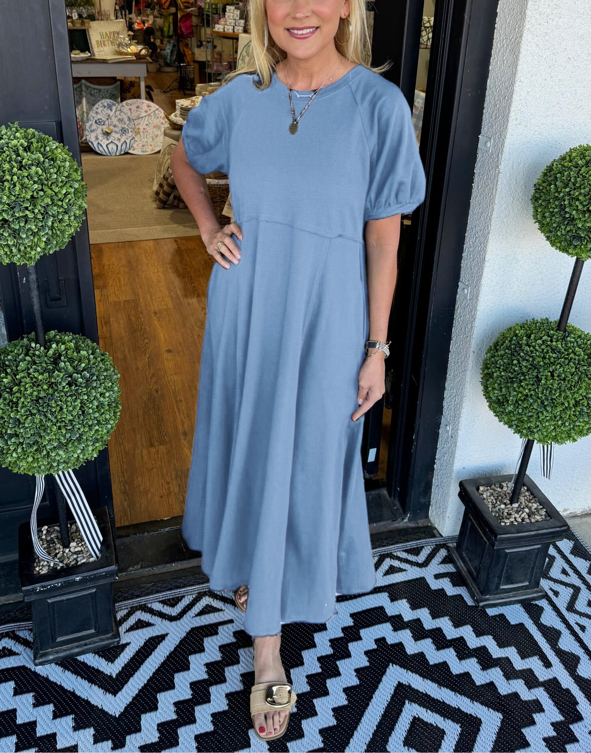 Octavia | Puff Sleeve Round Neck Maxi Dress — Blue — Alfa Empire, view 5