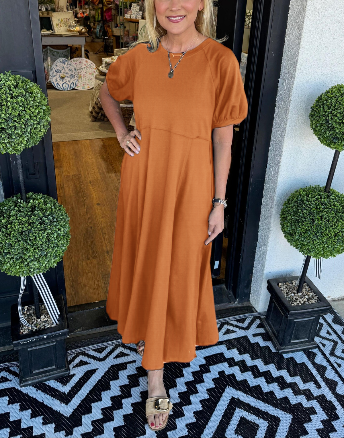 Octavia | Puff Sleeve Round Neck Maxi Dress — Orange — Alfa Empire, view 6