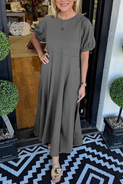 Octavia | Puff Sleeve Round Neck Maxi Dress — Gray — Alfa Empire, view 10