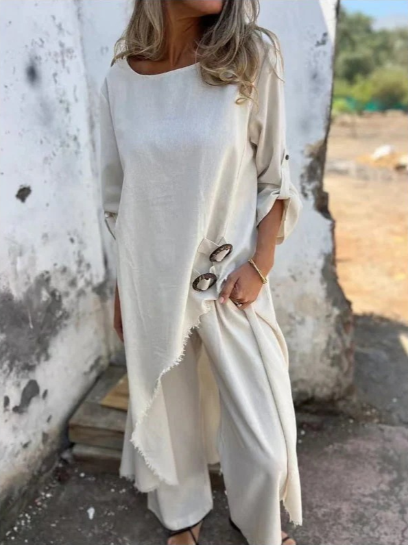 Octavia | Modern Round Neck Two Piece Set — White — Alfa Empire, view 1