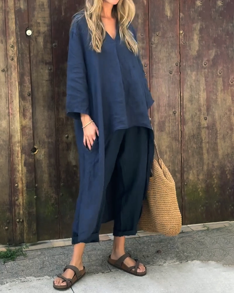 Odette | Refined Loose V-Neck Set — Alfa Empire, view 2